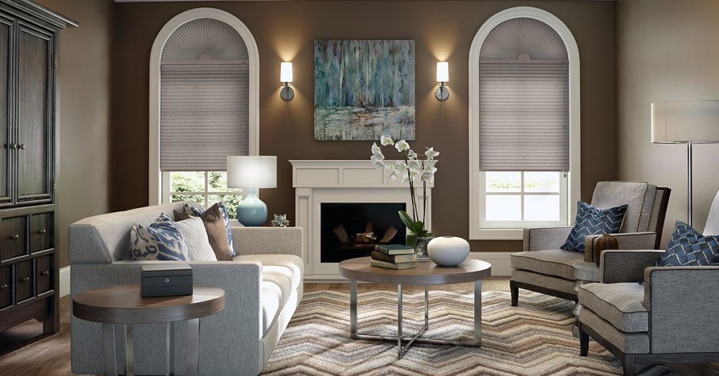 Graber Pleated Shades Living Room with Arches