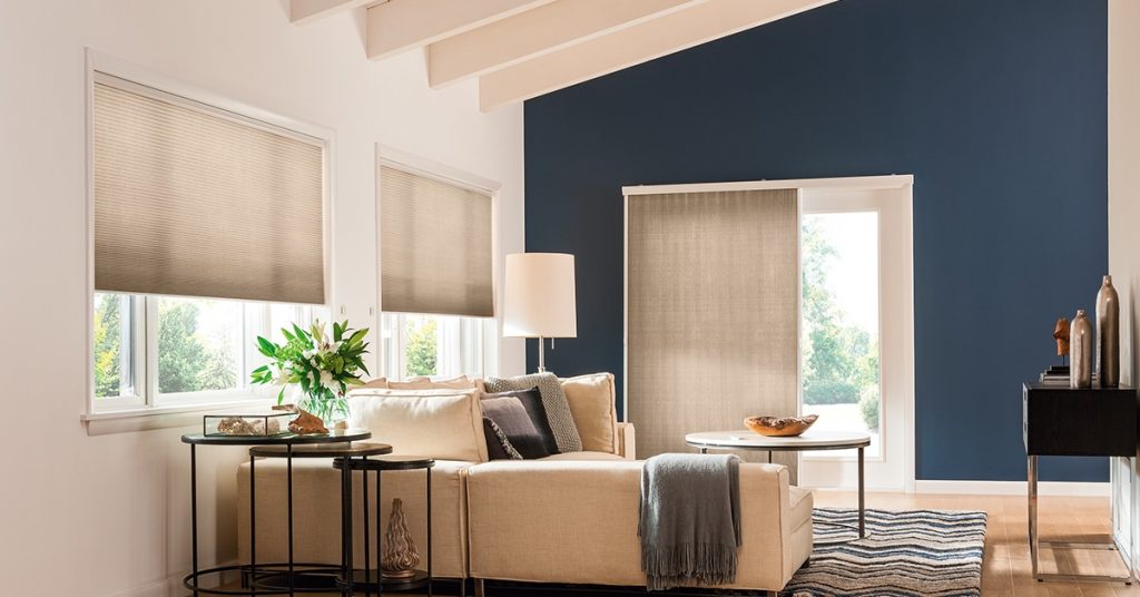 Graber Pleated Shades Living Room with Vertical